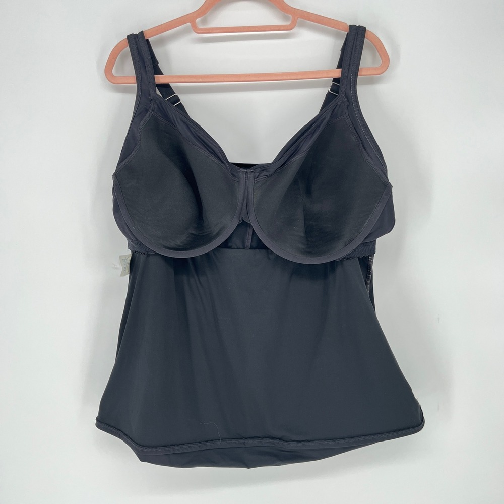 Lands' End Womens Black Wrap Underwire Ruched Adjustable Tankini Top 22W 522739 - Picture 7 of 10